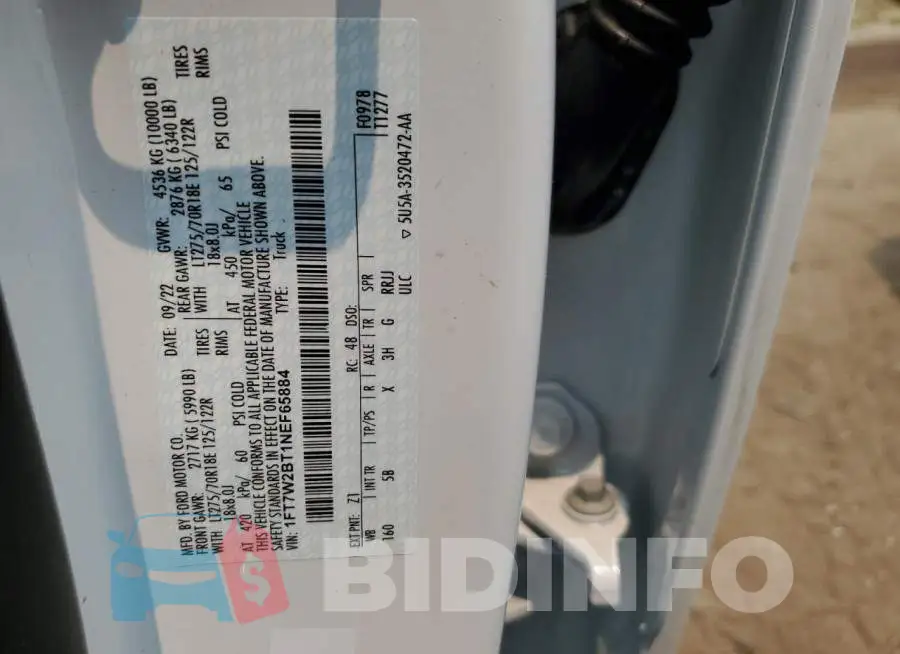 1FT7W2BT1NEF65884 Photo# 12