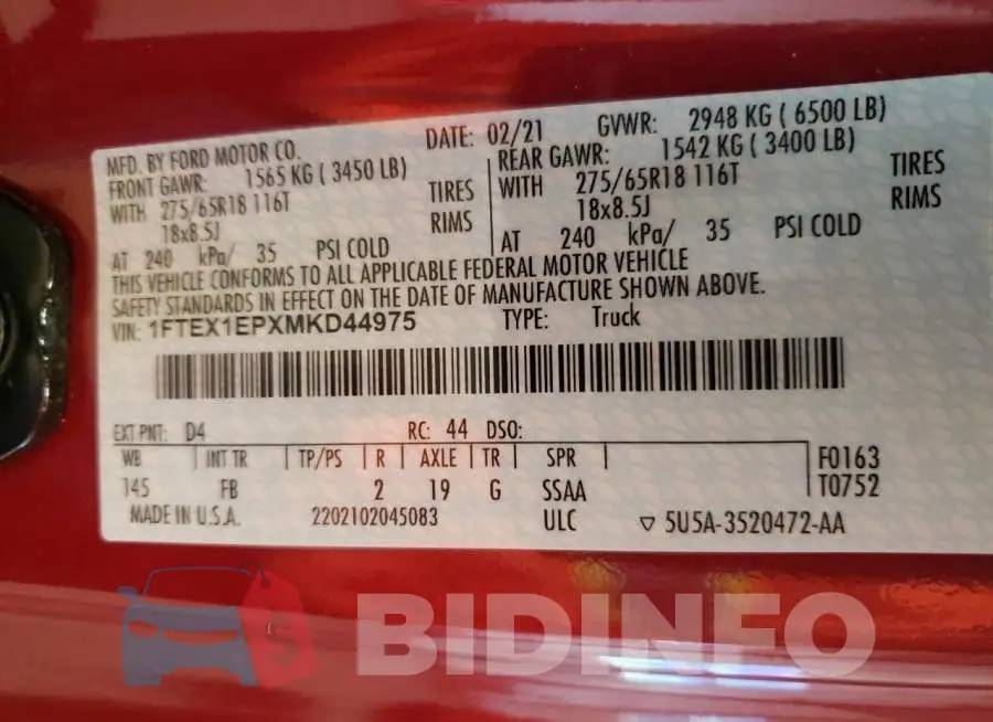 1FTEX1EPXMKD44975 Photo# 13