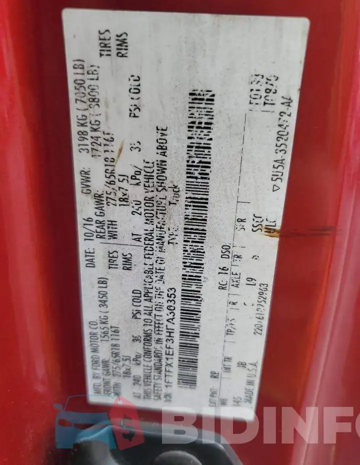 1FTFX1EF3HFA30353 Photo# 12