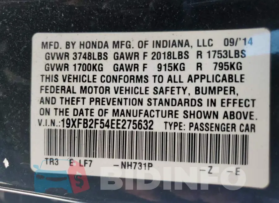 19XFB2F54EE275632 Photo# 12