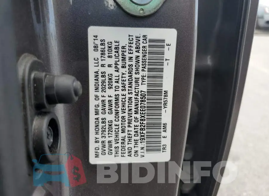 19XFB2F8XEE078507 Photo# 12