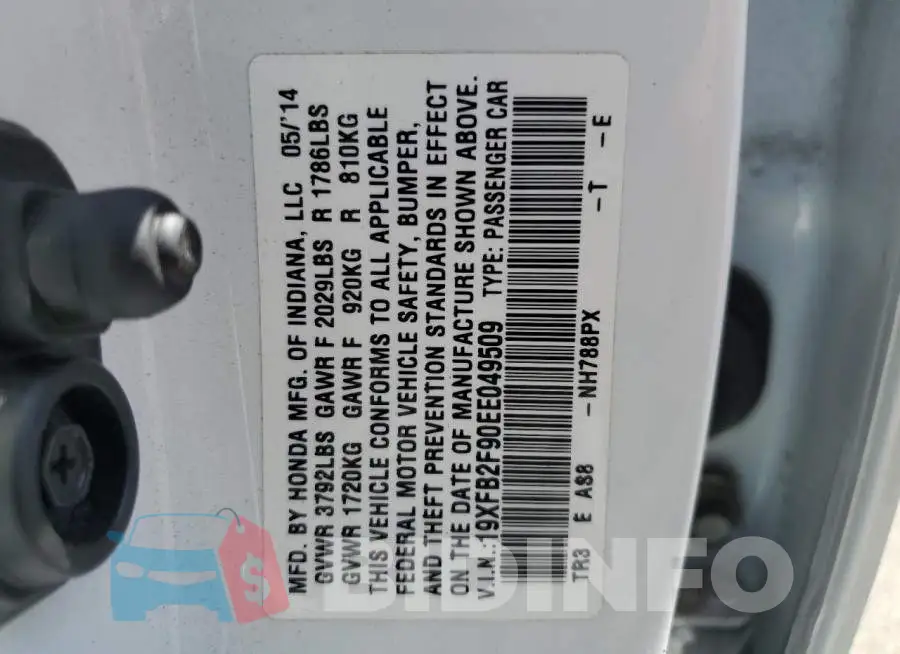 19XFB2F90EE049509 Photo# 12