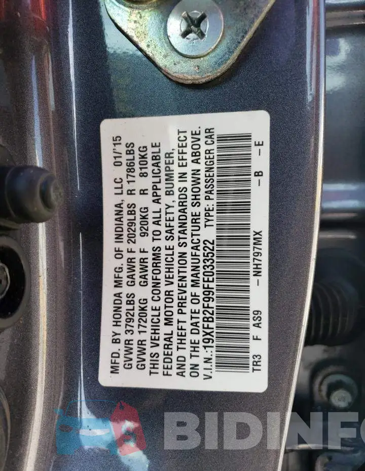 19XFB2F99FE033522 Photo# 12