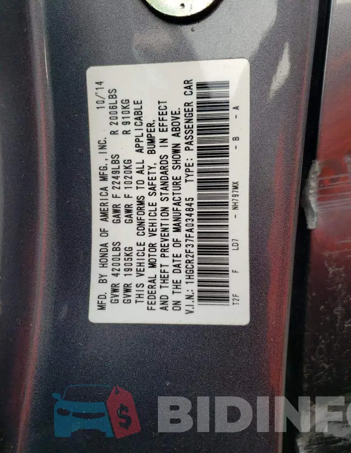 1HGCR2F37FA034845 Photo# 13