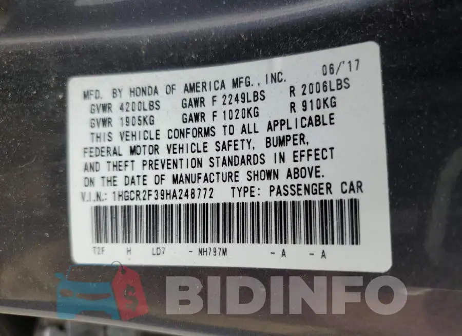 1HGCR2F39HA248772 Photo# 12