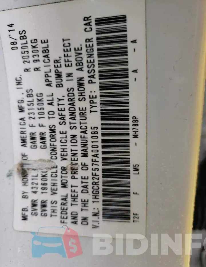 1HGCR2F57FA001085 Photo# 12