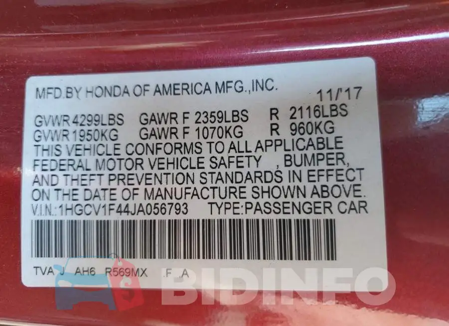 1HGCV1F44JA056793 Photo# 12