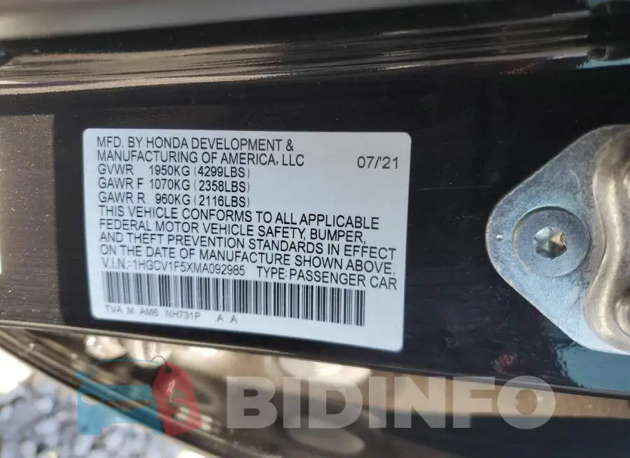 1HGCV1F5XMA092985 Photo# 13