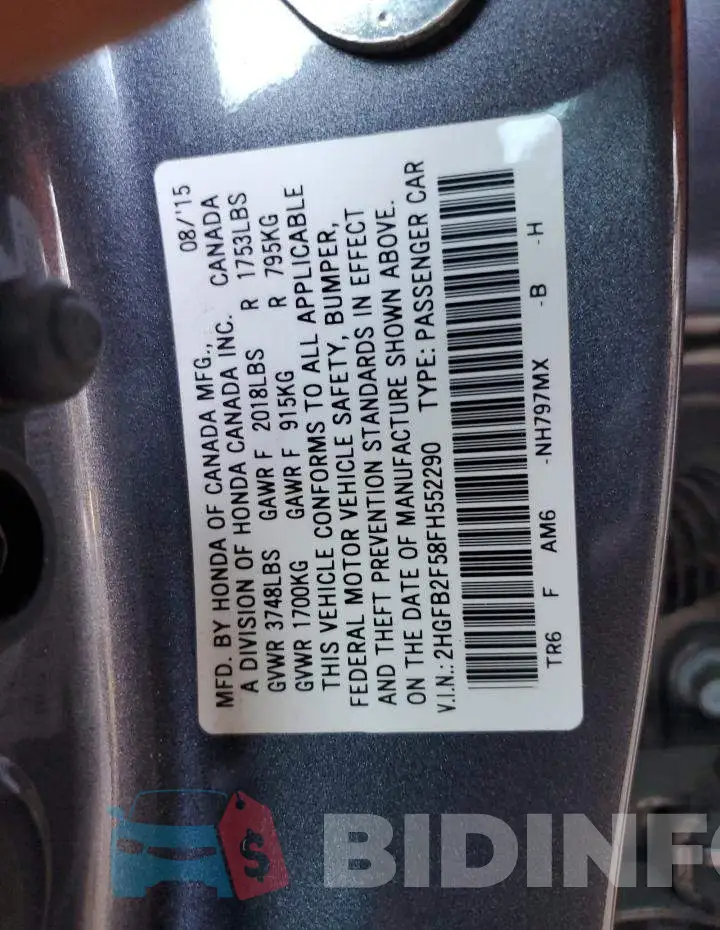 2HGFB2F58FH552290 Photo# 12