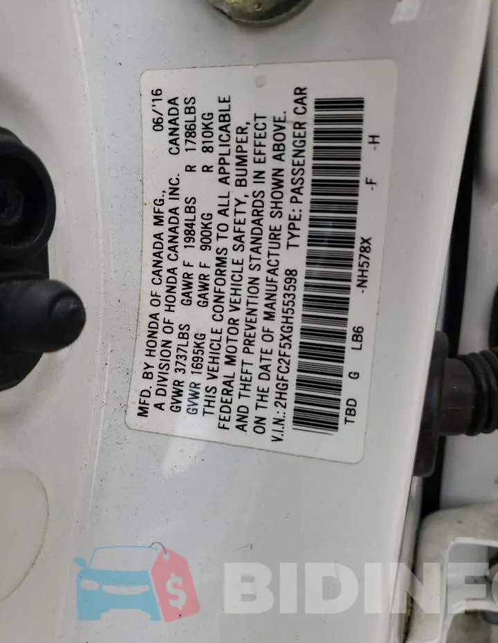 2HGFC2F5XGH553598 Photo# 12