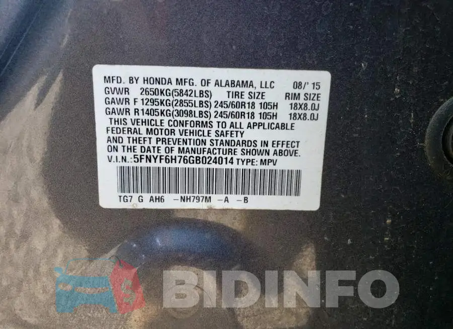 5FNYF6H76GB024014 Photo# 13