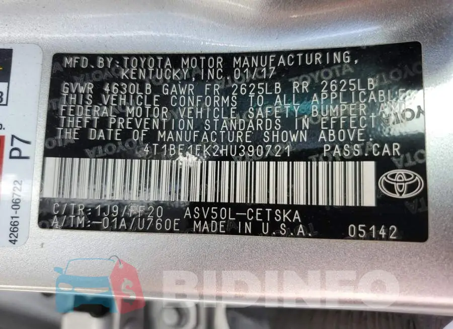 4T1BF1FK2HU390721 Photo# 12