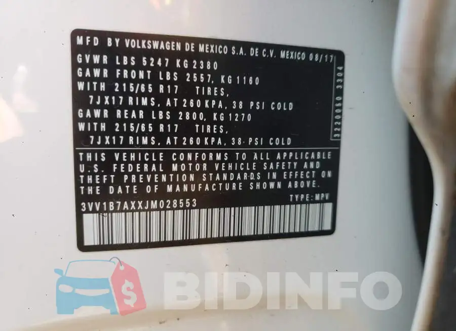 3VV1B7AXXJM028553 Photo# 13