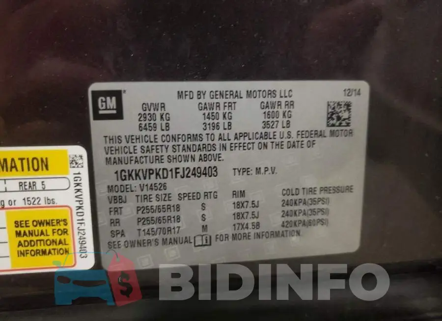 1GKKVPKD1FJ249403 Photo# 13