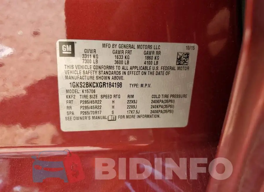 1GKS2BKCXGR184198 Photo# 12