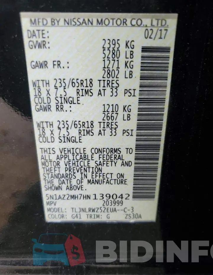 5N1AZ2MH7HN139042 Photo# 13