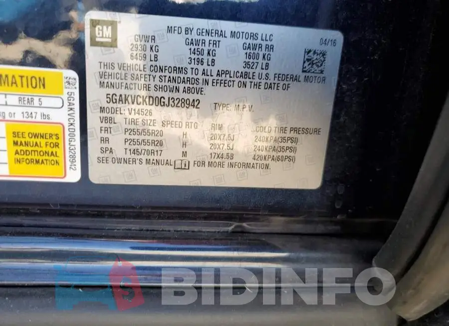 5GAKVCKD0GJ328942 Photo# 12