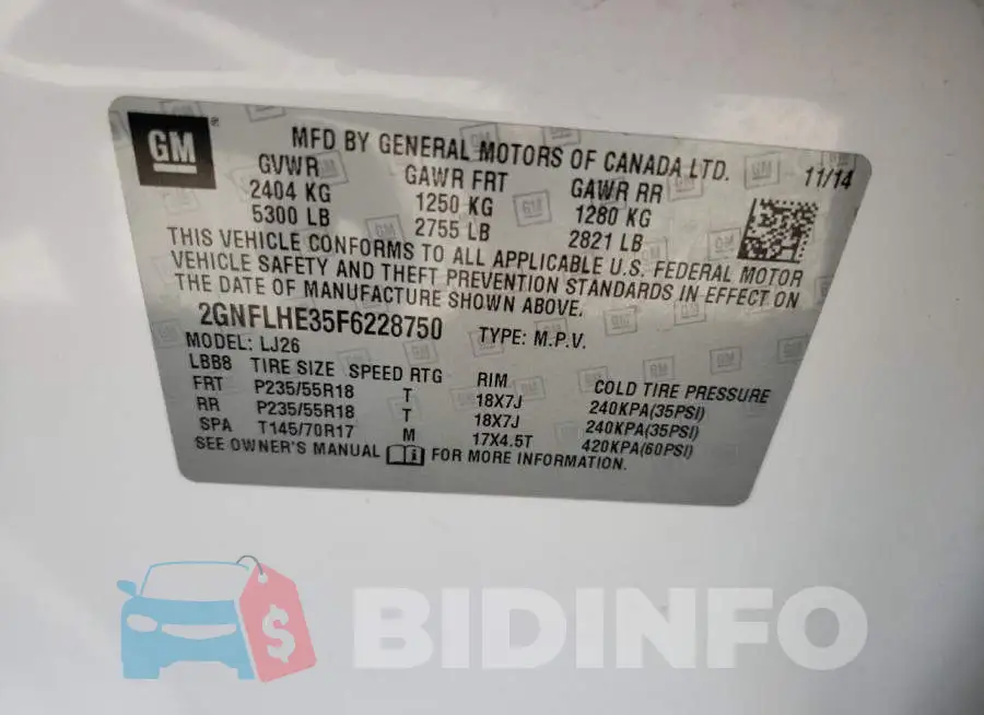 2GNFLHE35F6228750 Photo# 12