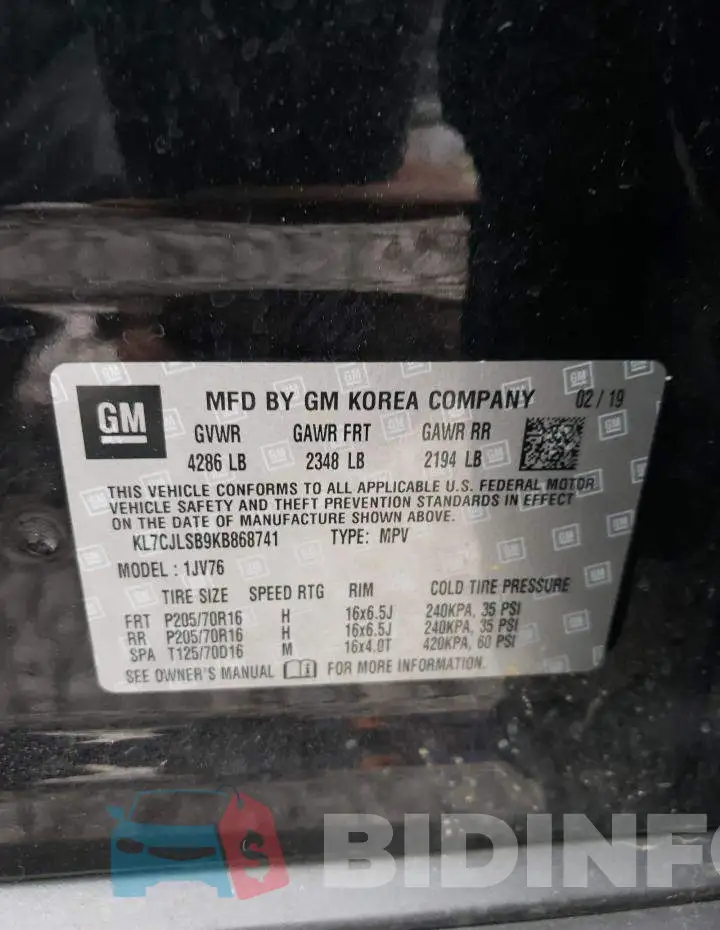 KL7CJLSB9KB868741 Photo# 13