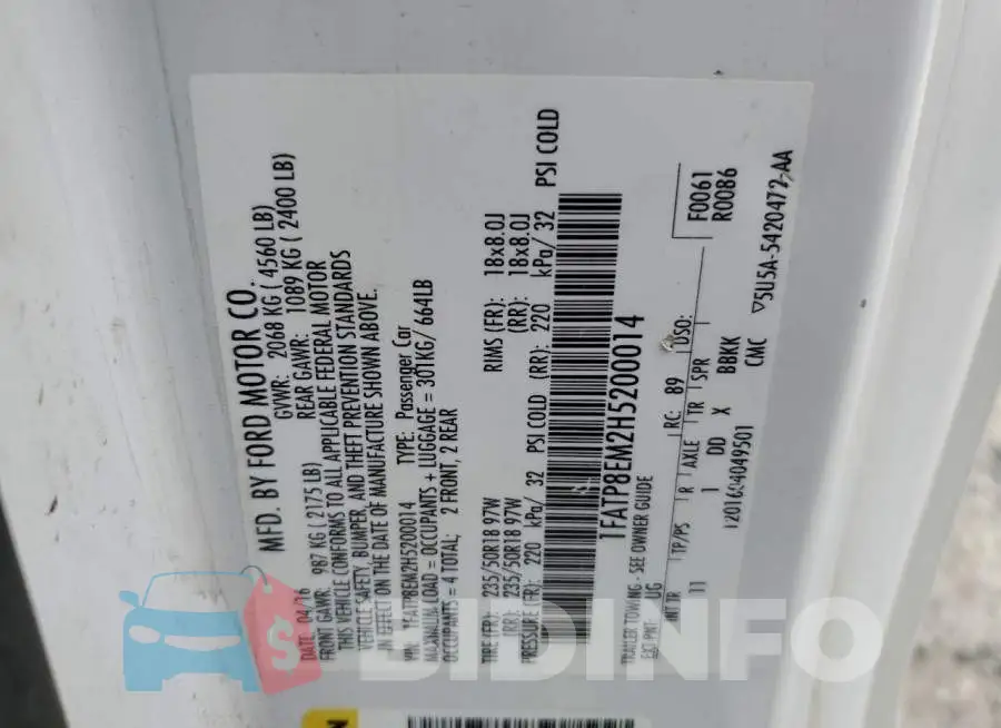 1FATP8EM2H5200014 Photo# 12