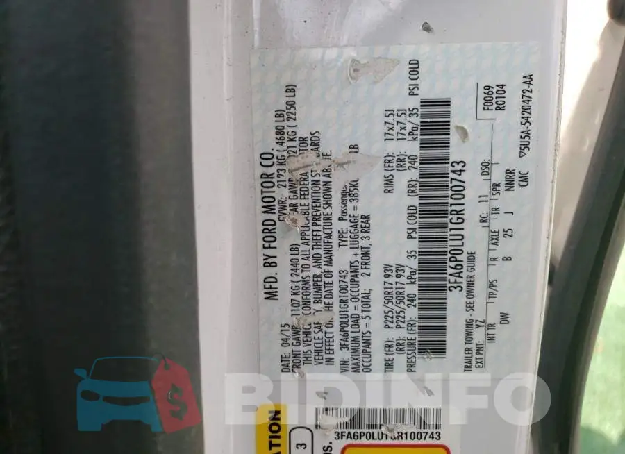 3FA6P0LU1GR100743 Photo# 12