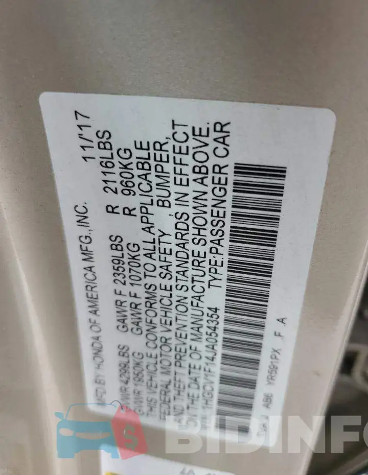 1HGCV1F14JA054354 Photo# 12