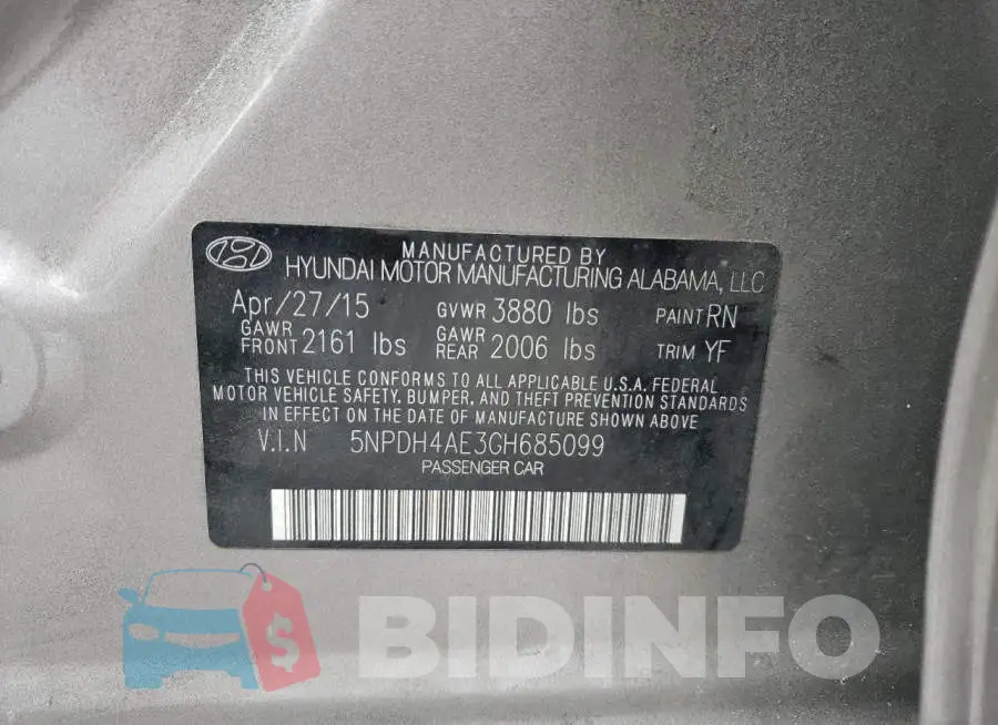 5NPDH4AE3GH685099 Photo# 12