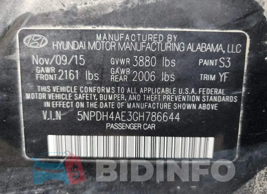 5NPDH4AE3GH786644 Photo# 12
