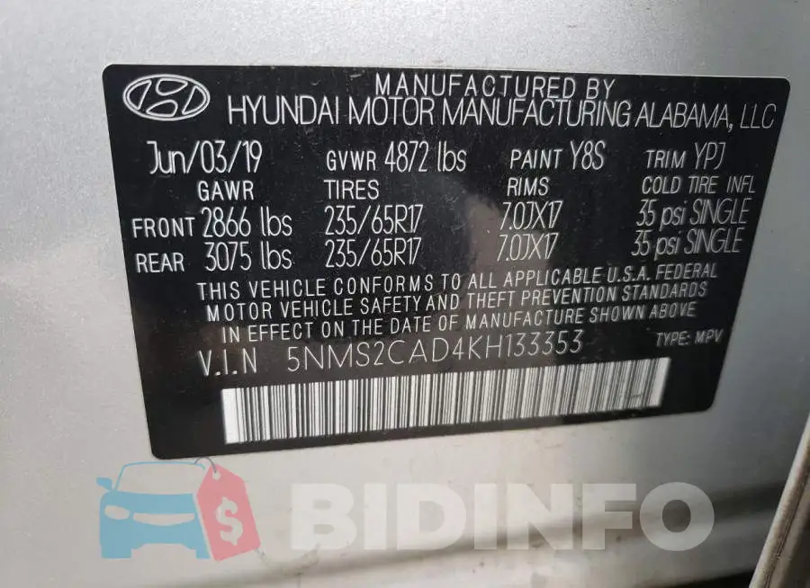 5NMS2CAD4KH133353 Photo# 13
