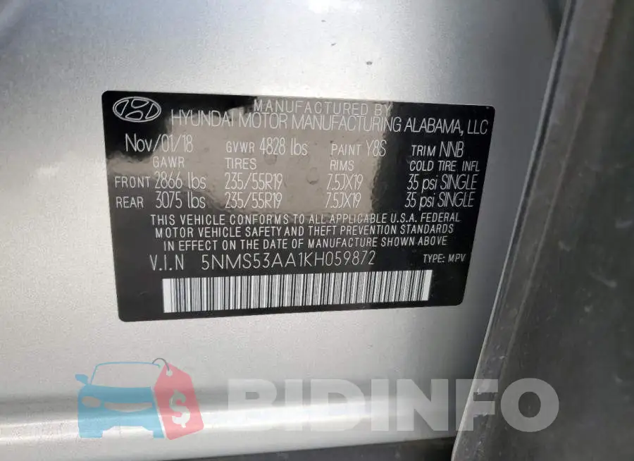 5NMS53AA1KH059872 Photo# 13