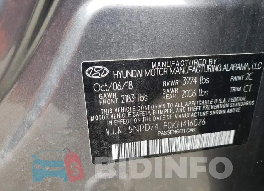 5NPD74LF0KH416026 Photo# 12