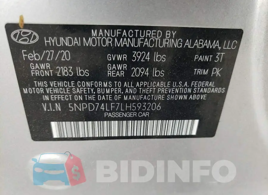 5NPD74LF7LH593206 Photo# 13