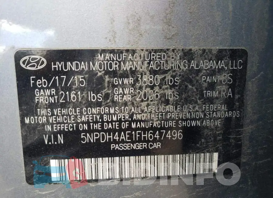 5NPDH4AE1FH647496 Photo# 12