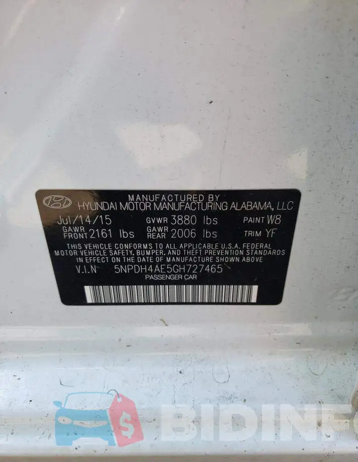 5NPDH4AE5GH727465 Photo# 12