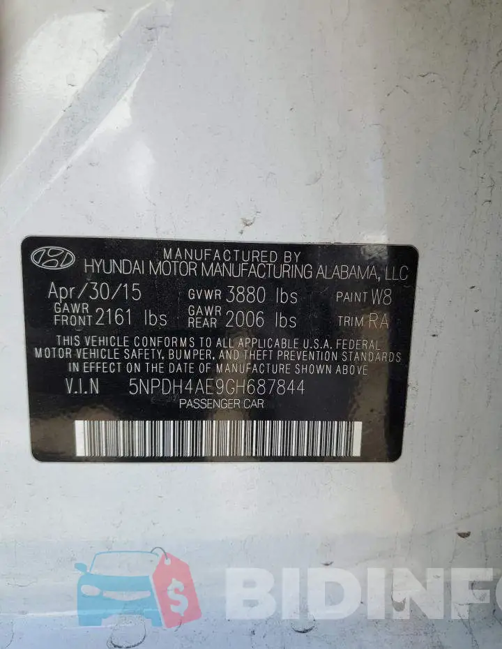 5NPDH4AE9GH687844 Photo# 12