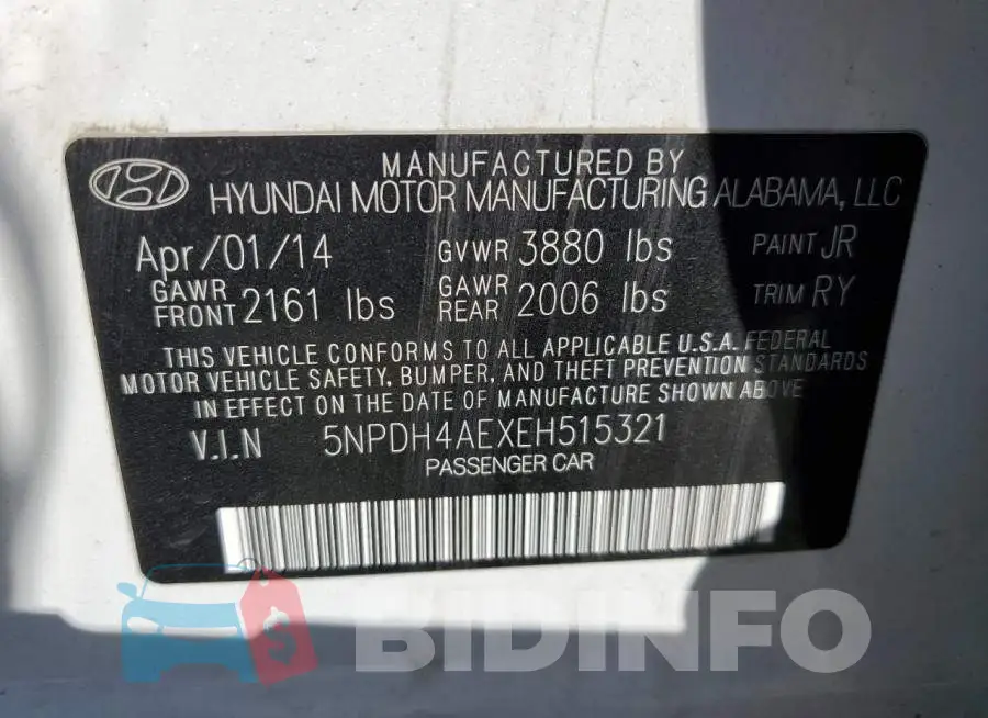 5NPDH4AEXEH515321 Photo# 12