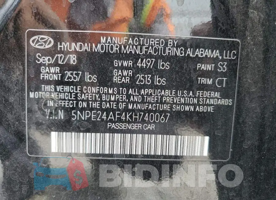 5NPE24AF4KH740067 Photo# 12