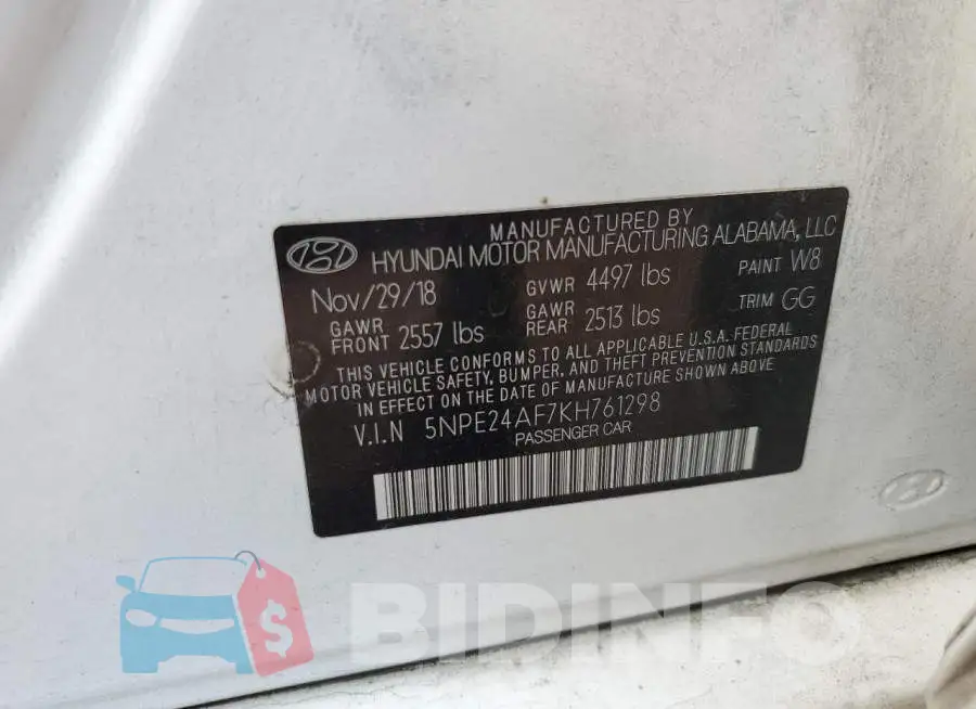 5NPE24AF7KH761298 Photo# 12
