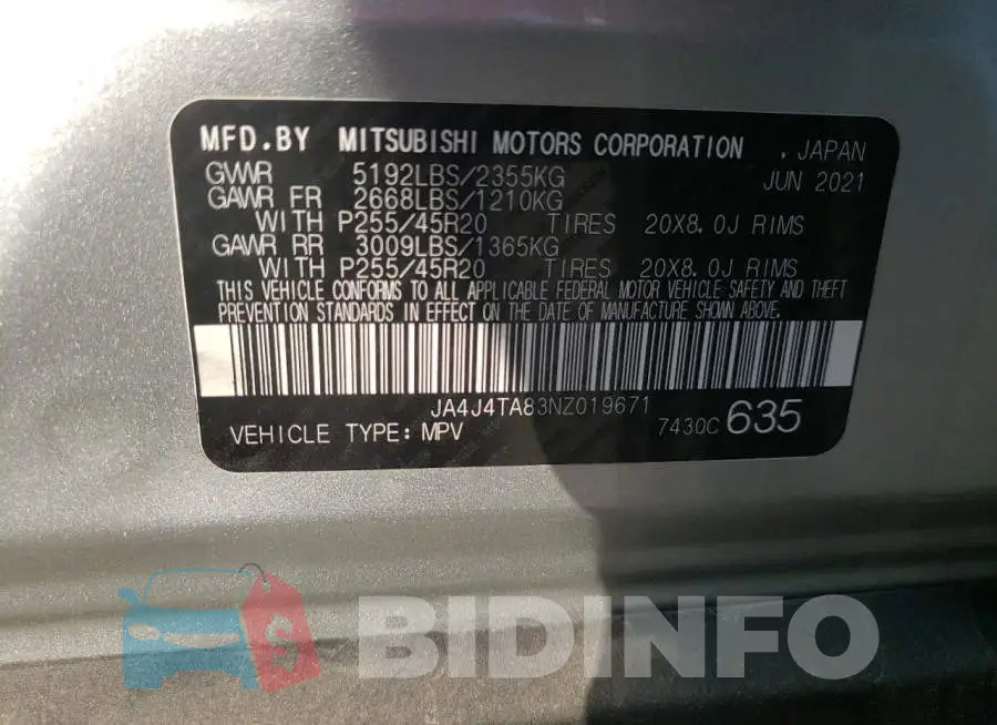 JA4J4TA83NZ019671 Photo# 13