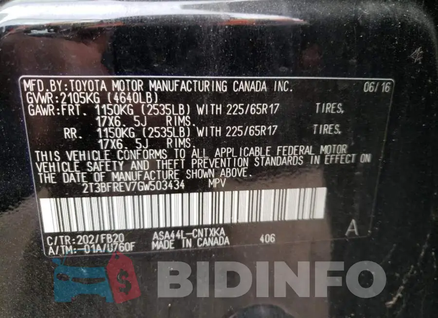 2T3BFREV7GW503434 Photo# 13