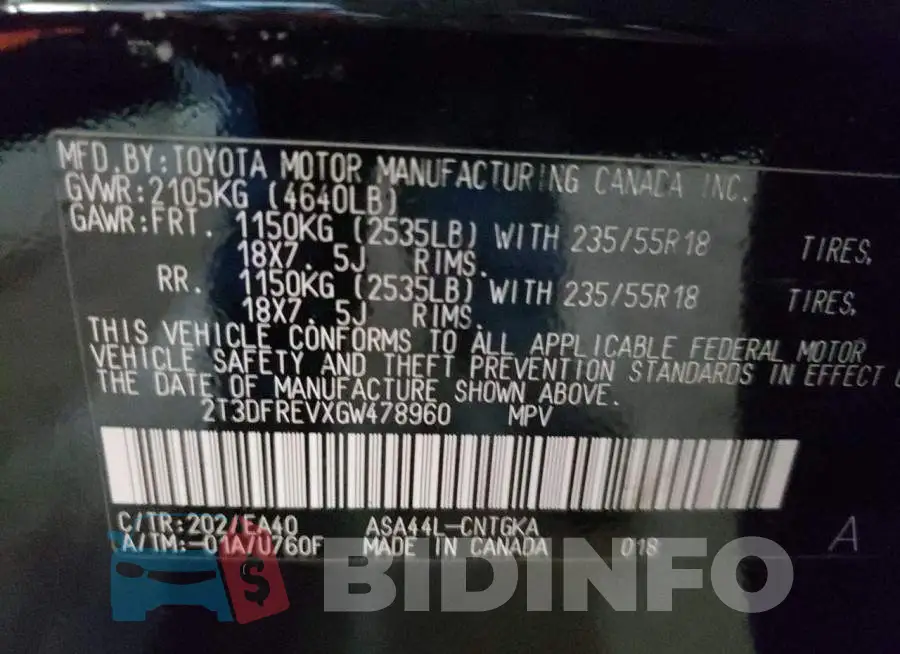 2T3DFREVXGW478960 Photo# 10