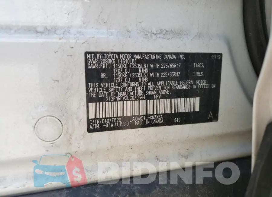 2T3F1RFV3LC070544 Photo# 13