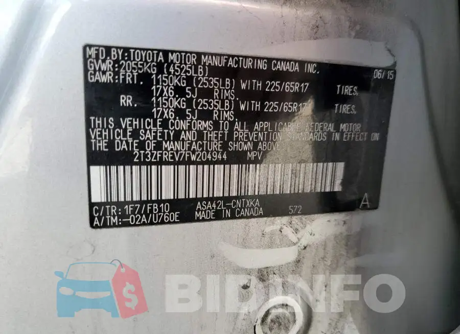 2T3ZFREV7FW204944 Photo# 14