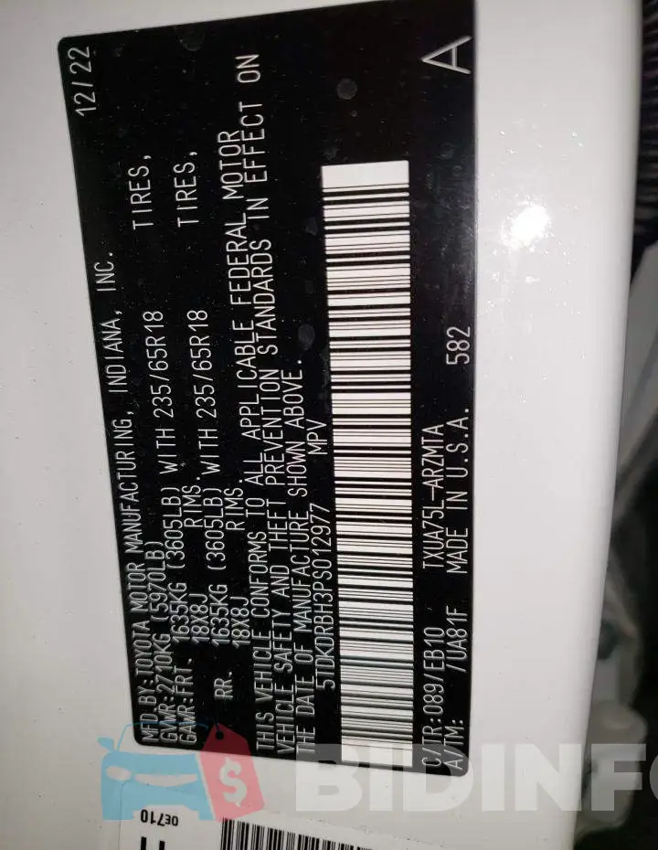 5TDKDRBH3PS012977 Photo# 14