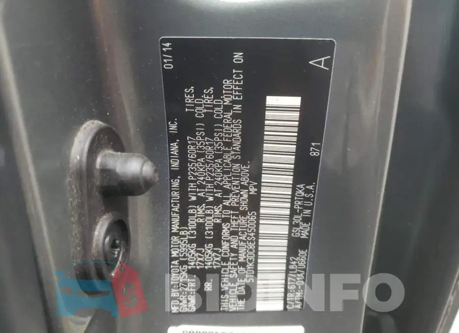 5TDYK3DC8ES450065 Photo# 14