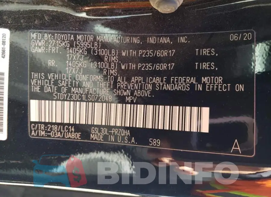 5TDYZ3DC1LS072048 Photo# 13