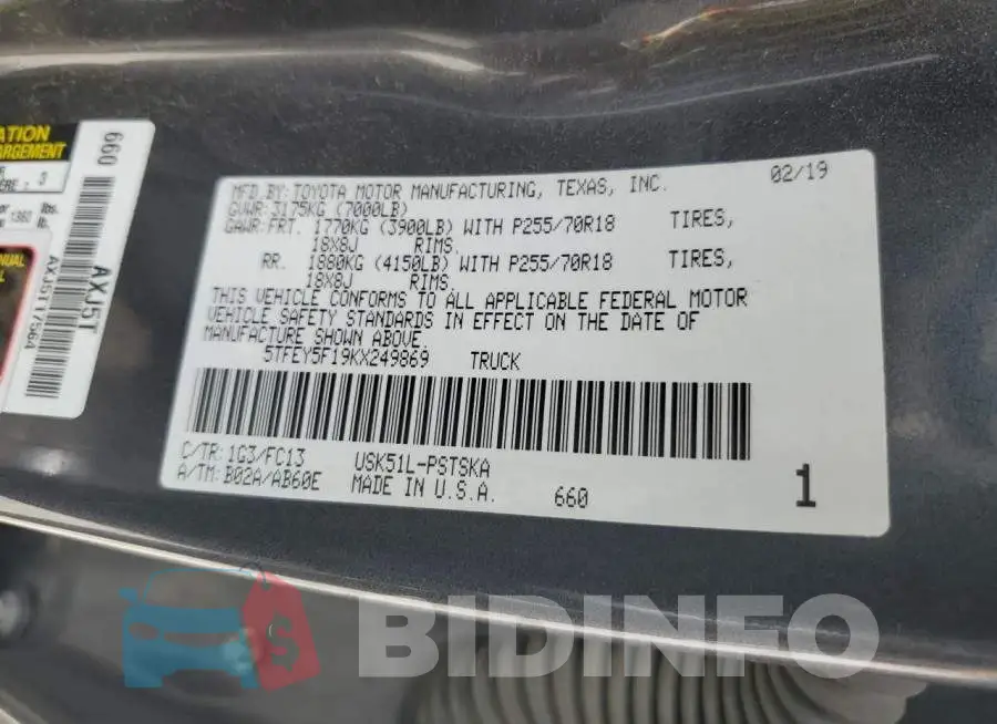 5TFEY5F19KX249869 Photo# 12