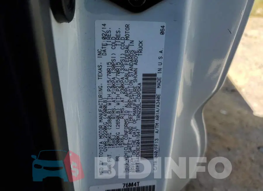 5TFTX4CN3EX041647 Photo# 12