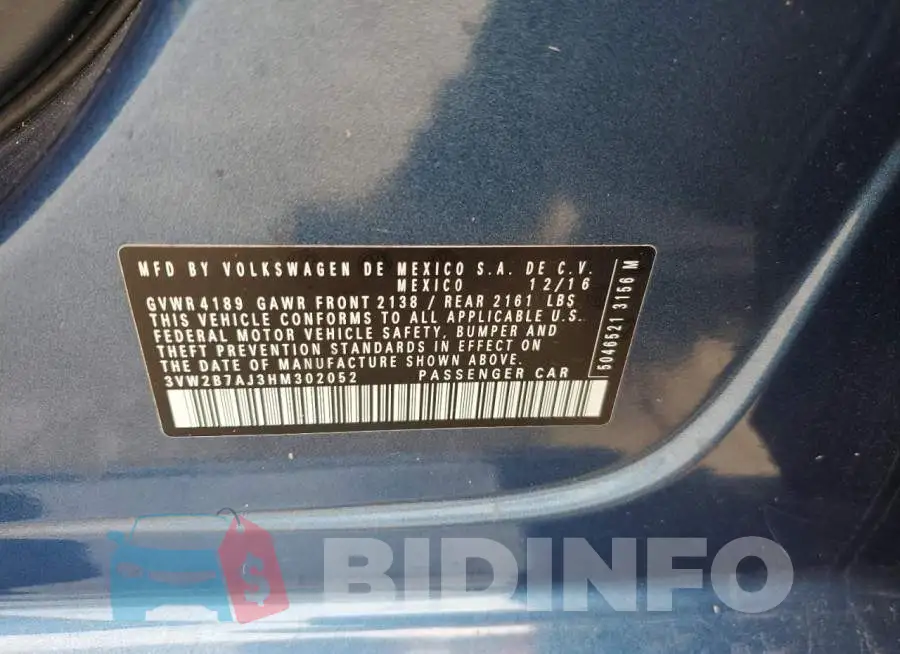 3VW2B7AJ3HM302052 Photo# 12