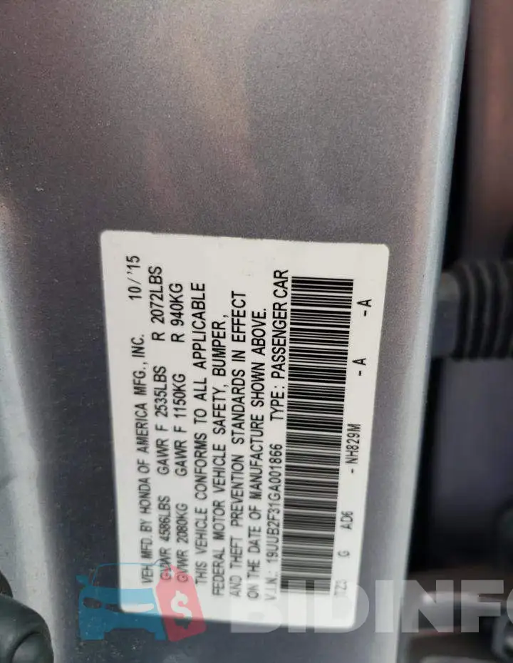 19UUB2F31GA001866 Photo# 12
